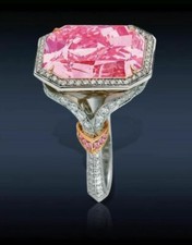 Real 925 Sterling Silver inspired 25 CT Pink Cushion Cocktail Party Ring Halo CZ