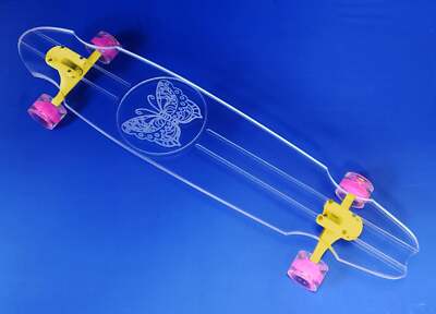 40'' Ghost Wheel Cut Longboard with Butterfly Design. Durable acrylic, non slip