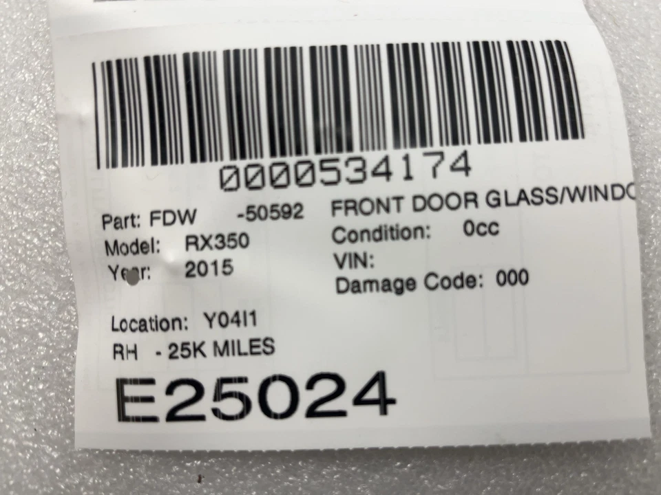 Lexus RX350 2012-2015 lado del pasajero derecho puerta delantera vidrio/ventana - 25 k millas Foto 3 de 3