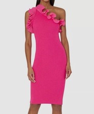  397 Milly Women's Pink Scallop Ruffle One-Shoulder Sweater Dress Size L