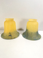 Art Deco Paire Anciennes Tulipes Pâte de Verre signé "VIANNE" Jaune/Bleu 30'