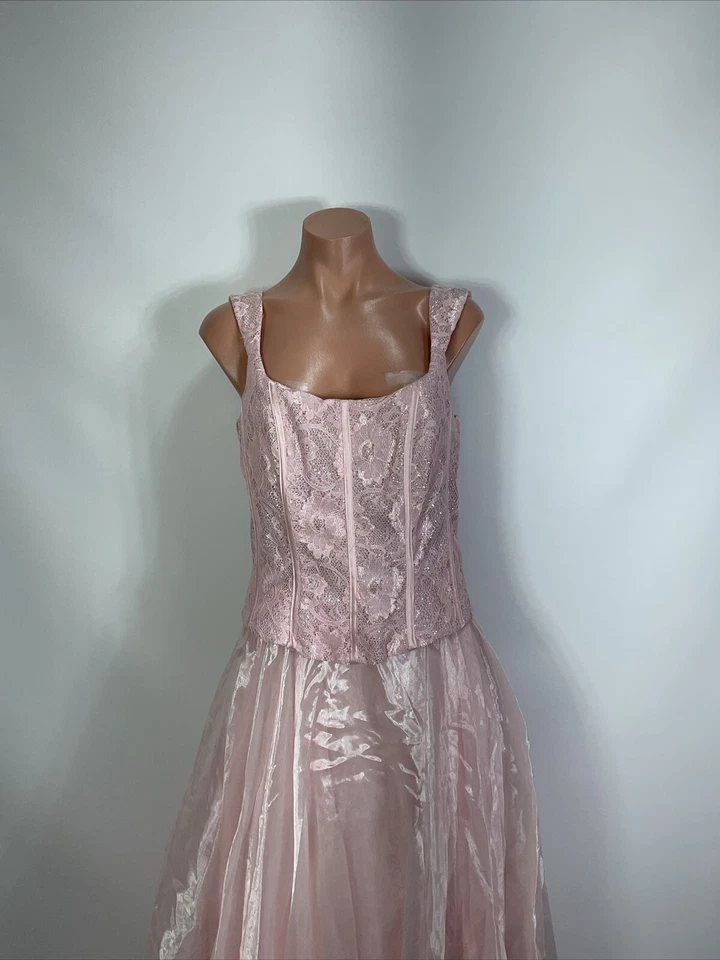 Vestido de formatura vintage rosa de renda Aspeed maxi vestido de baile espartilho 90S Y2K grunge grande - Imagem 3 de 4