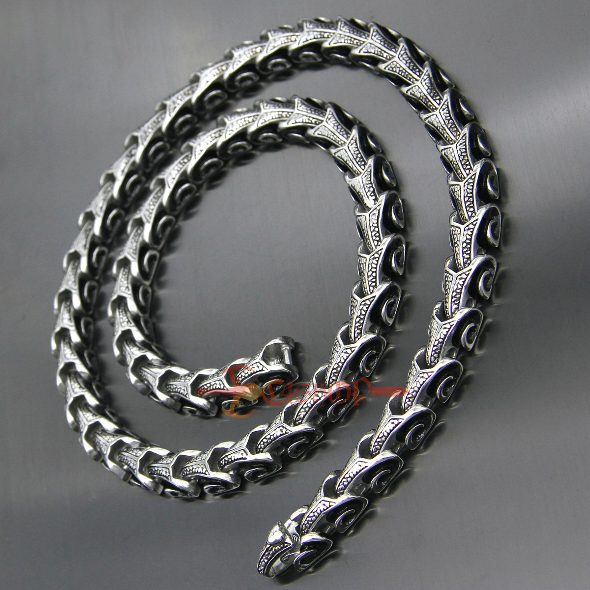 Retro Silver Stainless Steel Dragon Snake Bone Men Biker Chain 