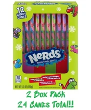 2-(24 Total) Nerds Tangy Christmas Ind Wrapped Full Sized 2-Flavored Candy Canes