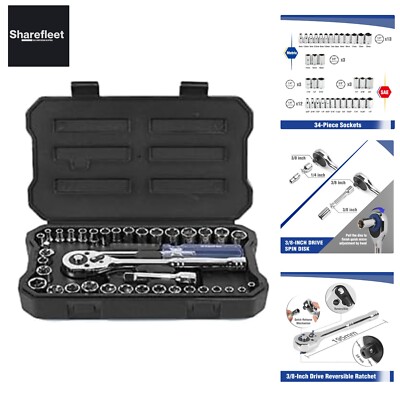 WORKPRO Steckschlüsselsatz 39-tlg. Umschaltknarre 3/8'' Ratschen mit Schnellsp...