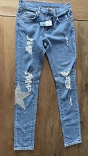 NWT 258 Carmar Los Angeles Jeans Women 26x29 Mia Rhinestone Star Distressed USA