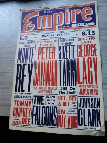 VARIETY THEATRE POSTER 1950S,LEEDS EMPIRE,MONTY RAY,JOHNSON CLARK,GEORGE LACY,  - Picture 1 of 2