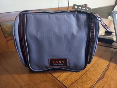 NWT DKNY New York  Unisex Dopp Kit Grey  Bag  Double Zip w/Handle Large