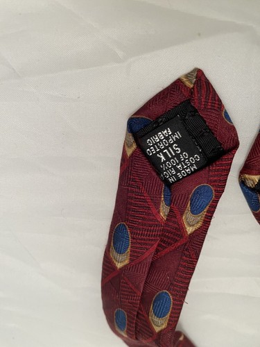 Bill Blass Black Label Red Burgundy Wine Blue Gold Fine Silk Tie 4x60.5 Pattern - Picture 5 of 6