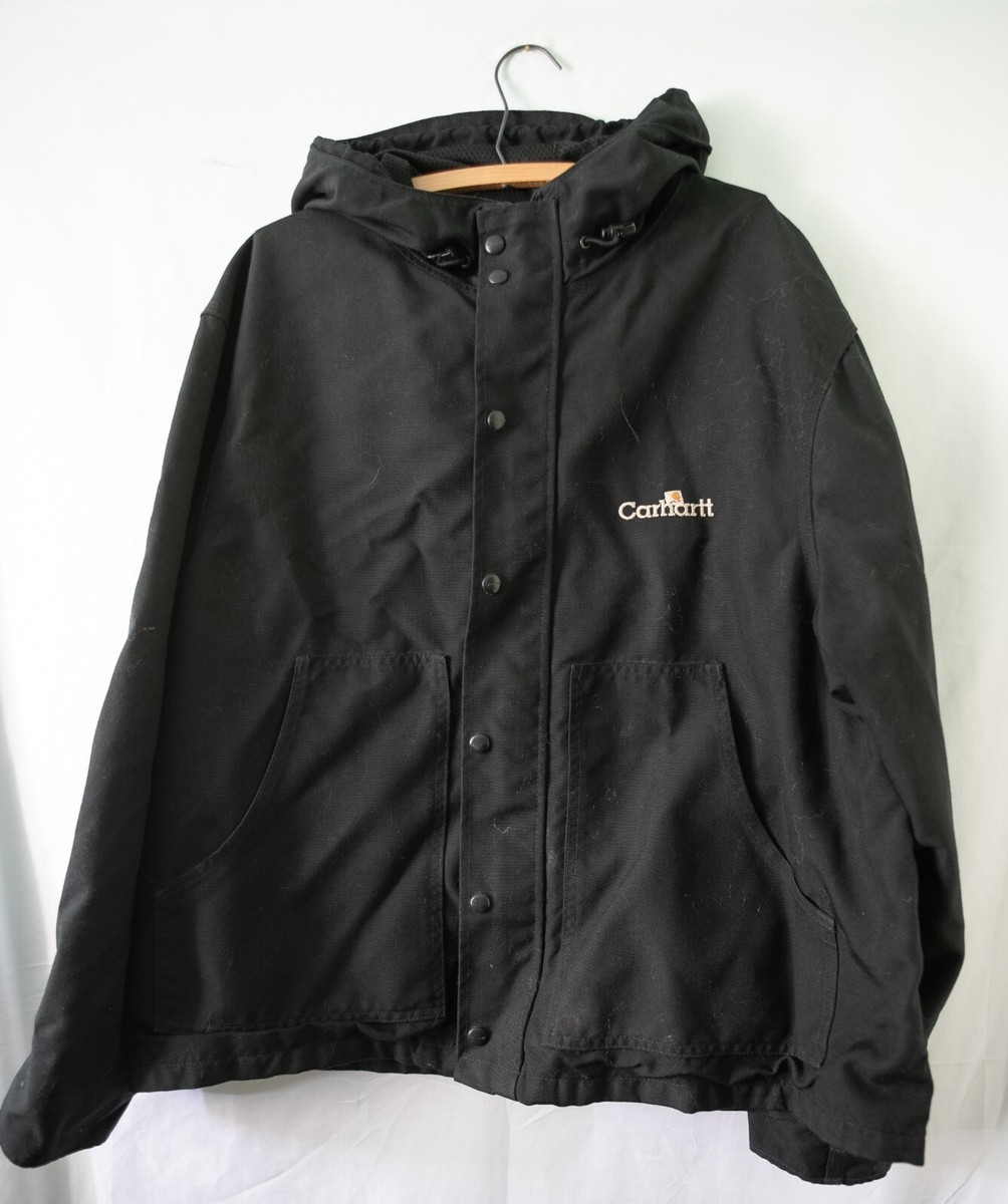 Vintage Carhartt Hooded Coat Jacket Black Nylon Size Large USA EUC