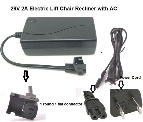 Universal Recliner Power Supply, AC/DC Power Adapter 2-pin 29V/24V 2A Wall Plug-in Recline Adapter For Electric Recliner/Sofa/Couch/Lift Chair/Standing Desk Compatible With Most Makes &amp; Models