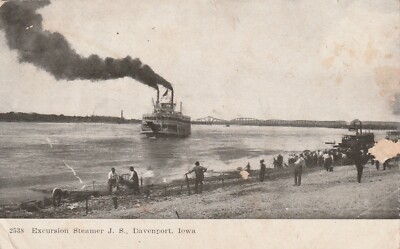 Postcard Ship Excursion Steam JS Arriving at Davenport Iowa
