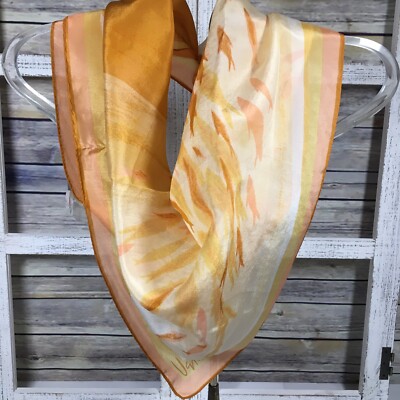 VERA NEUMANN Silk Blend Scarf Modernist Fish School Gold Orange 26  Square Vtg
