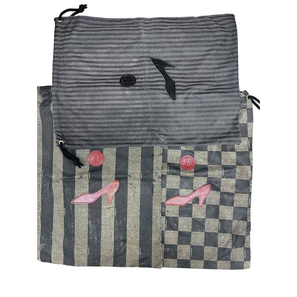 3 borse per scarpe Fendi autentiche vintage retrò rivestite in tela applique pequin corda da disegno