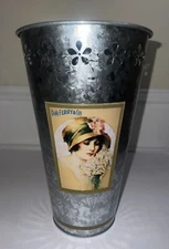 D•M•Ferry&Co’s VINTAGE METAL TIN VASE~ Galvanized Metal