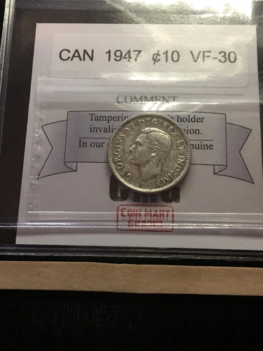 1947   Coin Mart Graded Canadian,  ¢10  Cent, **VF-30**