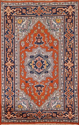 Rust/ Navy Blue Traditional Heriz Serapi Accent Rug 3'x5' Wool Handmade Carpet