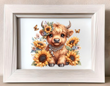 Cow Wall Art Print, Cow With Sunflowers Print Farmhouse Decor, Home Decor 89