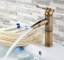 Antique Brass Bamboo Design Single Hole Bathroom Vessel Sink Lavatory Faucet