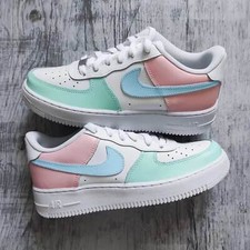 Pastel Blue Green Pink Air Force 1 Custom White Shoes Womens Kids Mens All Sizes