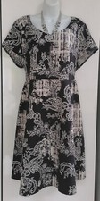 NEW Marisota Black Cream Print Skater Dress Size 22 Lined Wedding Races