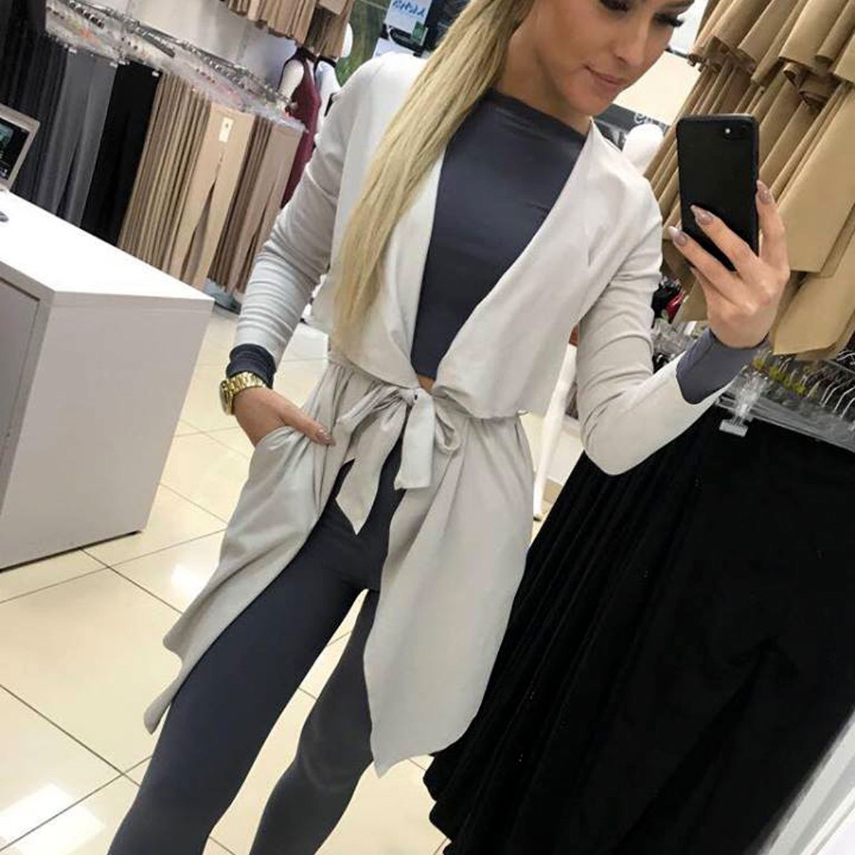 Biker Jacke Lederjacke Wasserfallkragen Damen Kunstlederjacke Mit