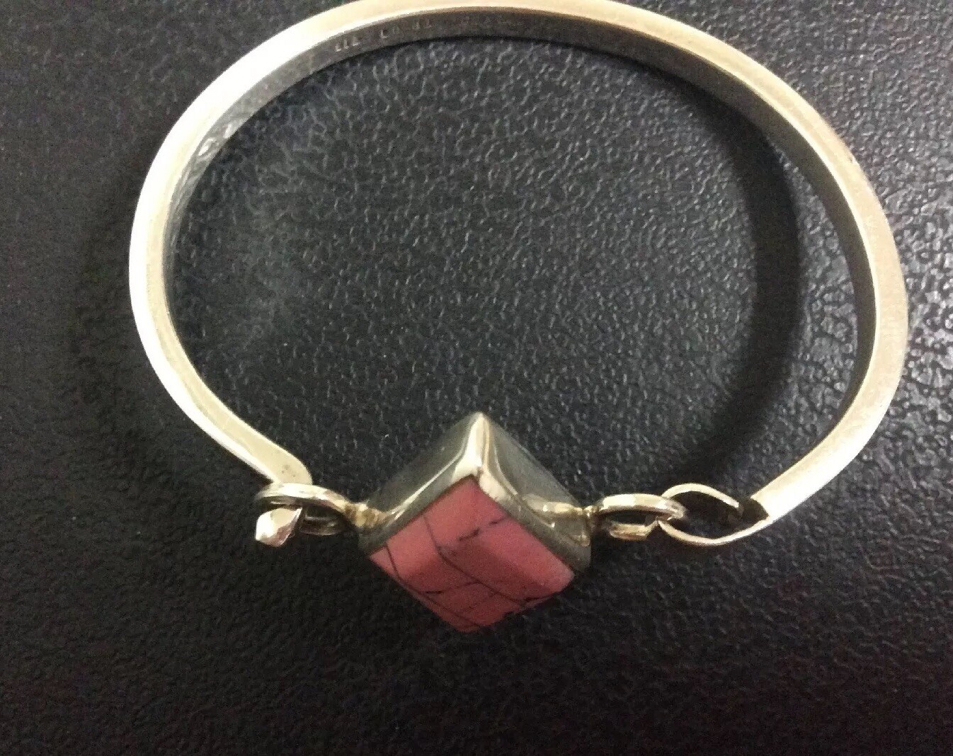 Sterling Silver Solid Hinged Bracelet w/Diamod Sh… - image 2