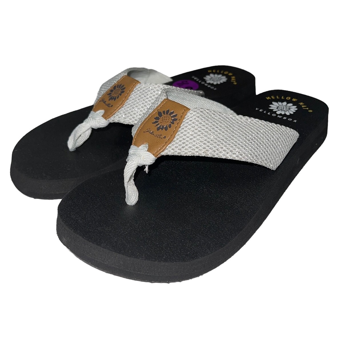 Ladies Sandals Yellow Box Silver Flip Flops Yellow Box Flip Flops