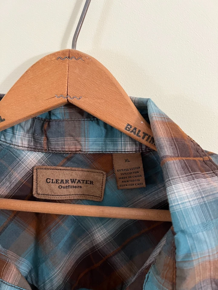 Camisa L/S a Cuadros Clearwater Outfitters Para Hombres XL Verde Azulado, Marrón y Gris Foto 2 de 3