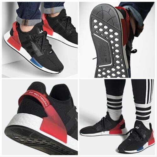 Adidas US 13 Mens Black White Red Blue Retro Rare Lifestyle NMD R1 V2 GY6162 NIB thumbnail 23