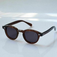 Men's black polarized sunglasses women's brown acetate glasses gray lenses SMALL