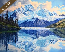 Alaska glaciers with reflection oil painting 8x10 Print