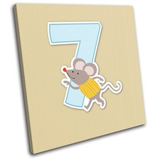 Nursery Animals Numbers 7 For Kids Room SINGLE CANVAS WALL ART Picture Print