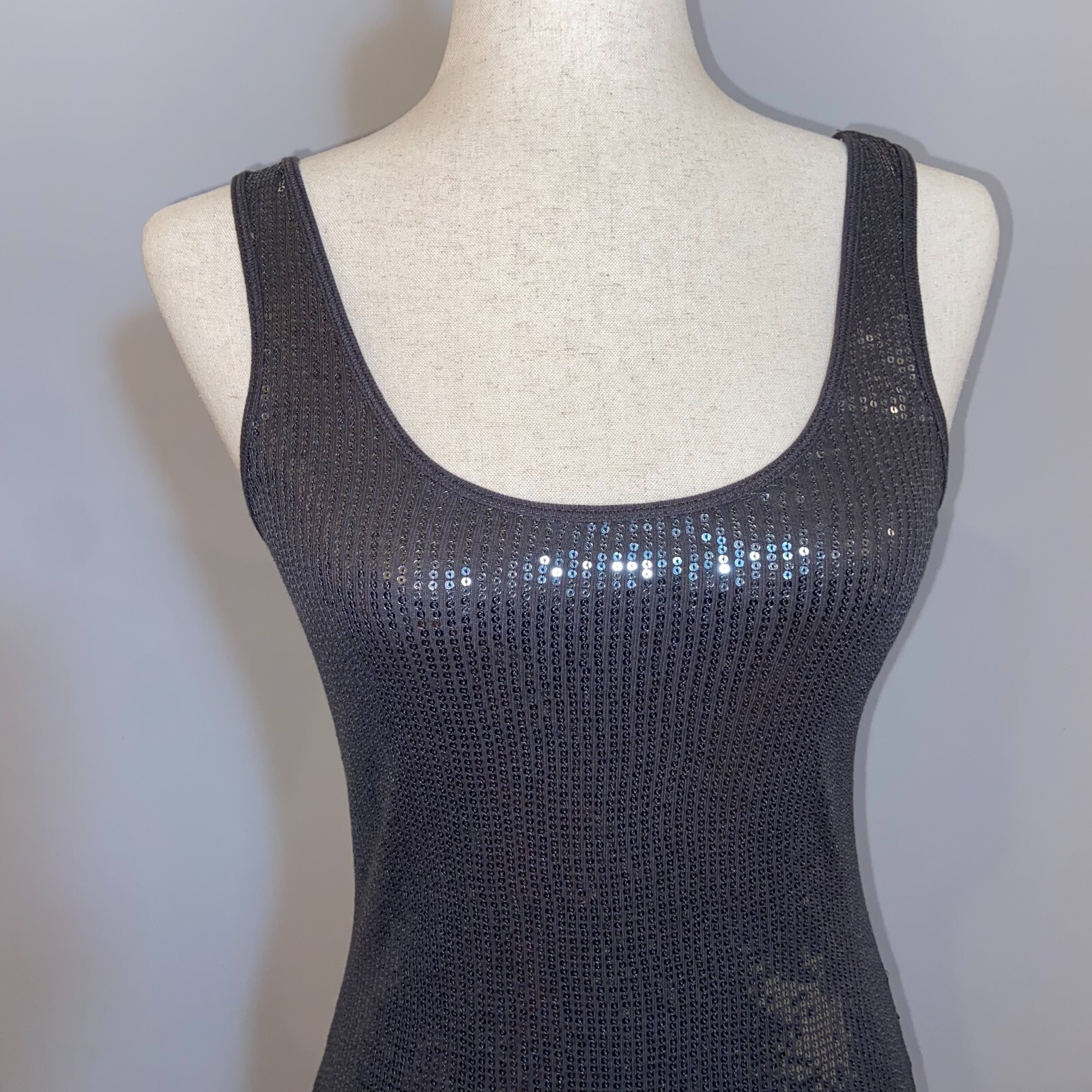 Express Sexy Basic Dark Grey Sequin Racerback Tan… - image 5