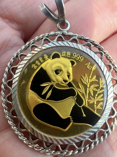 1/4 oz. .999 Fine Silver Panda Eating Bamboo in Sterling Silver Bezel