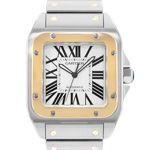 Cartier Santos 100  W200728G 2656 38mm Silver Dial Steel 18k Y...