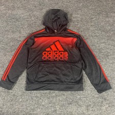Adidas Hoodie Youth Large Black Red Pull Over Sweatshirt Lightweight School Gym