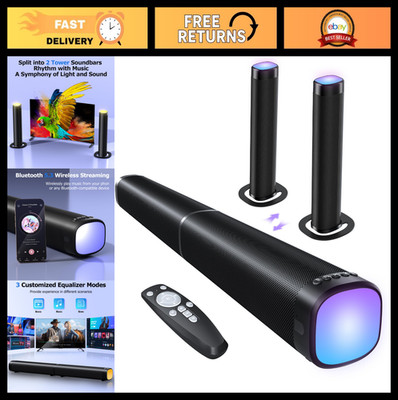 100W Sound Bar for Smart TV - Bluetooth 5.3, RGB Lights, 3 Equalizer Modes, Deta