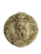 VTG Adrien Arpel Translucent Powder Compact Rococo Figural Couple on Swing 50's