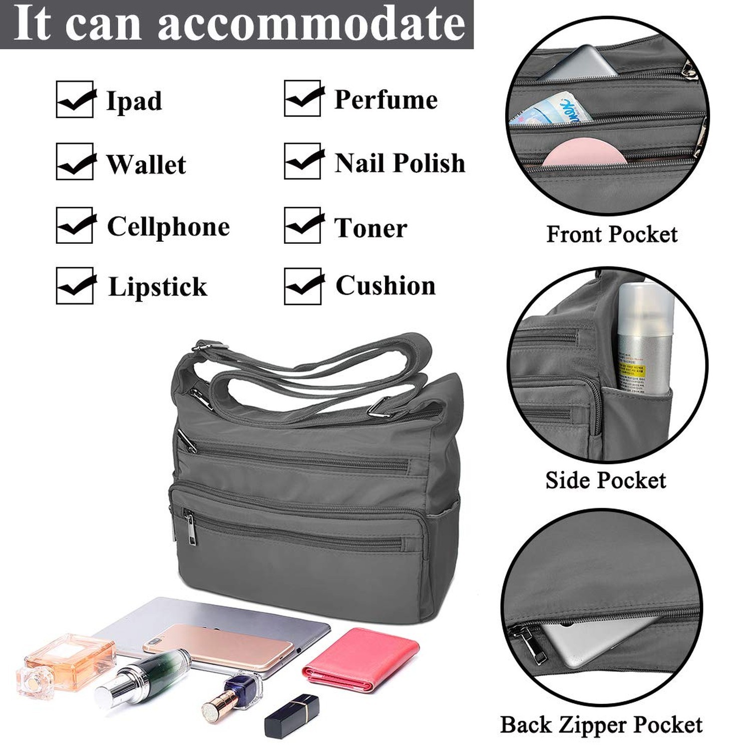 VOLGANIK ROCK RFID Purses for Women Fabric Nylon Multi Pocket Crossbody Bag L...