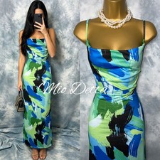 New BOOHOO Long Summer Dress Size 10 UK Blue & Green Abstract Print Holiday City