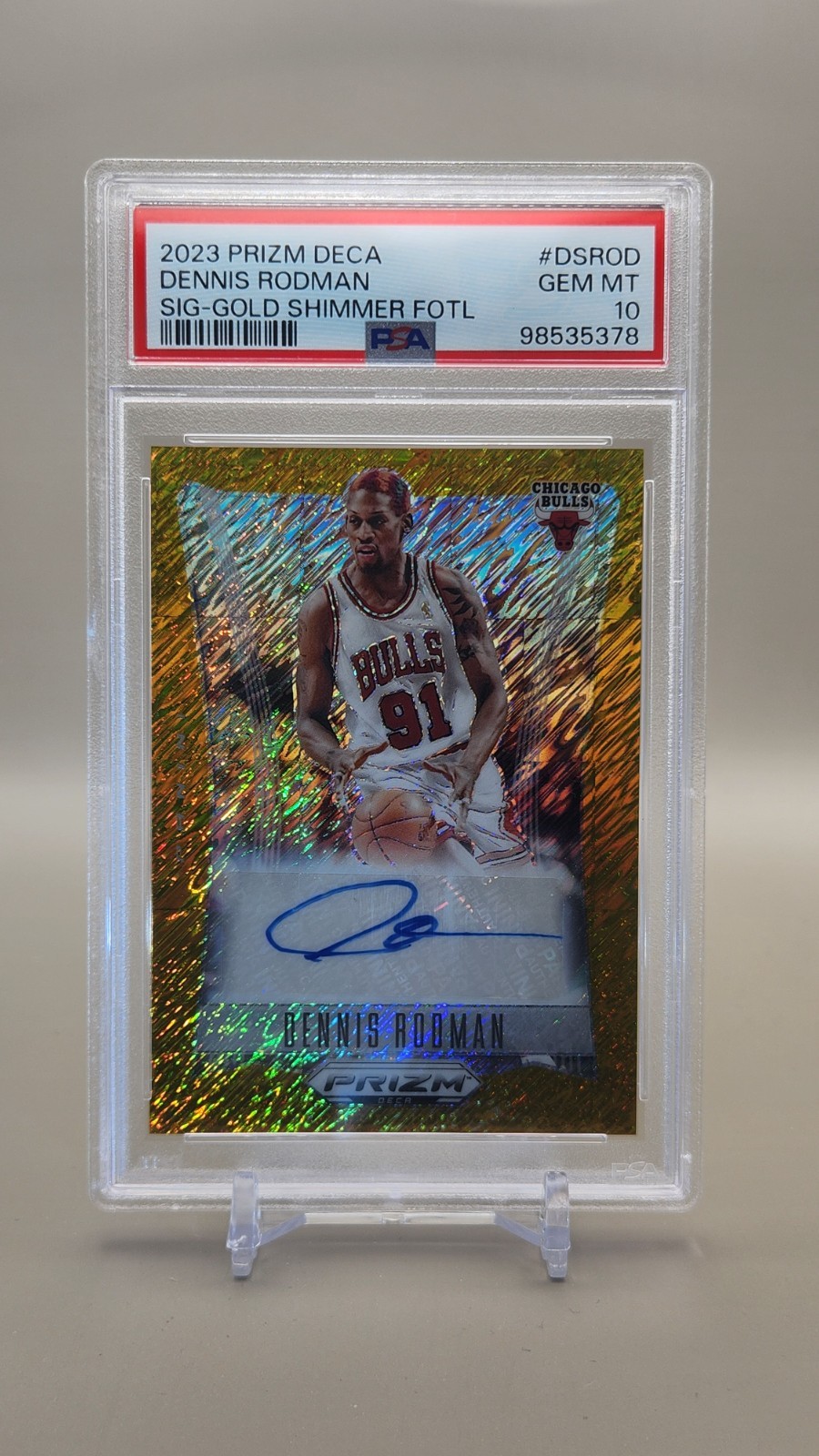 2023 Prizm Deca Dennis Rodman Signatures Gold Shimmer FOTL /10 Auto PSA 10 Pop 2