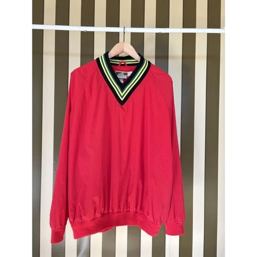 Vintage Duckster V-Neck Striped Golf Windshirt Pullover XL Red - product listing photo