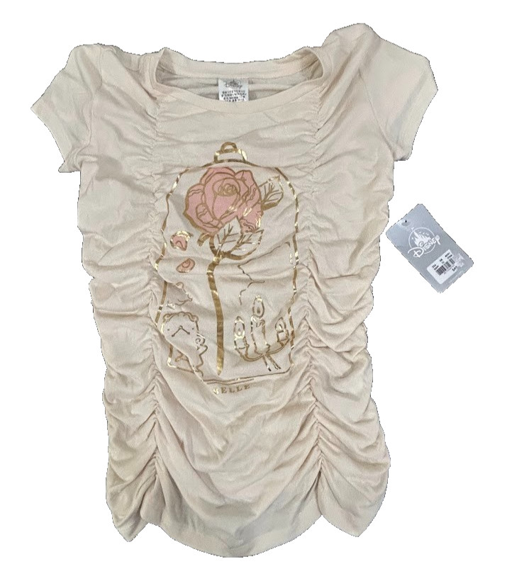 Belle Disney Princess Graphic Print Foil Gold Pink Rose Top Girl sz 11/12