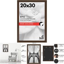 20x30 Poster Frame Polished Plexiglass Engineered Wood Walnut Vertical