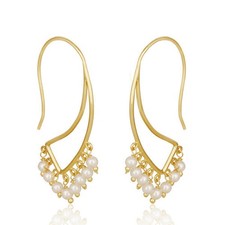 Traditional Design Gold Plated 925 Silver Pearl Beads Hoop Earrings Wedding