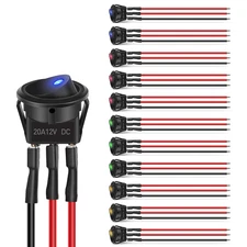 12pcs Rocker Toggle Switch 3Pins 12V 20A Wired Round LED Light Power On Off Swit