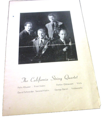 VINTAGE PAMPHLET CALIFORNIA STRING QUARTET SAN FRANCISCO SYMPHONY ORCHESTRA 1947