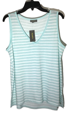 #ad Style amp; Co. Women#x27;s Tank Top Small Minty Turquoise Combo V Neck Linen Blend NEW $16.99