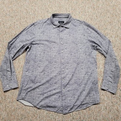 Bugatchi James Melange Shirt Men XL Grey OoohCotton Tech 8-Way Stretch Button Up